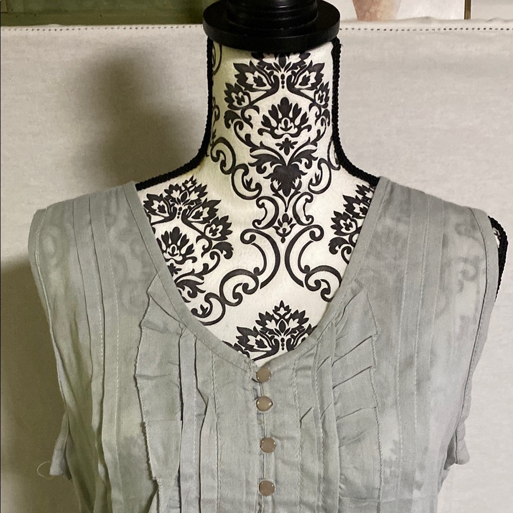 Soft Blue Ruffled Pleated Blouse - Picture 2 of 9